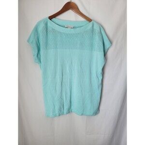 Coldwater Creek Women's 1X Plus Size Aqua Open Knit Chevron Boat Neck Pullover